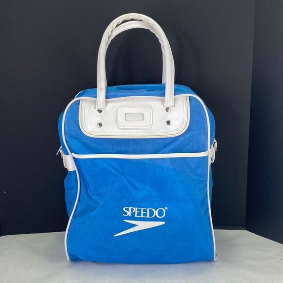 Vintage Speedo Footed Gym Travel Zip Bag Blue and White - Picture 1 of 15